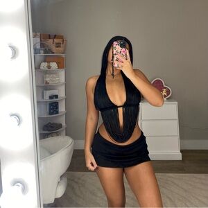Fashion Nova Black Fringe Crop Top